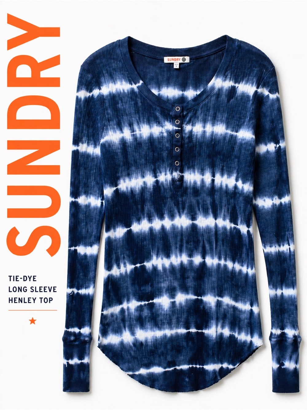 💙 Sundry Tie-Dye Long Sleeve Henley Top – Size 2 (S) – Made in USA
